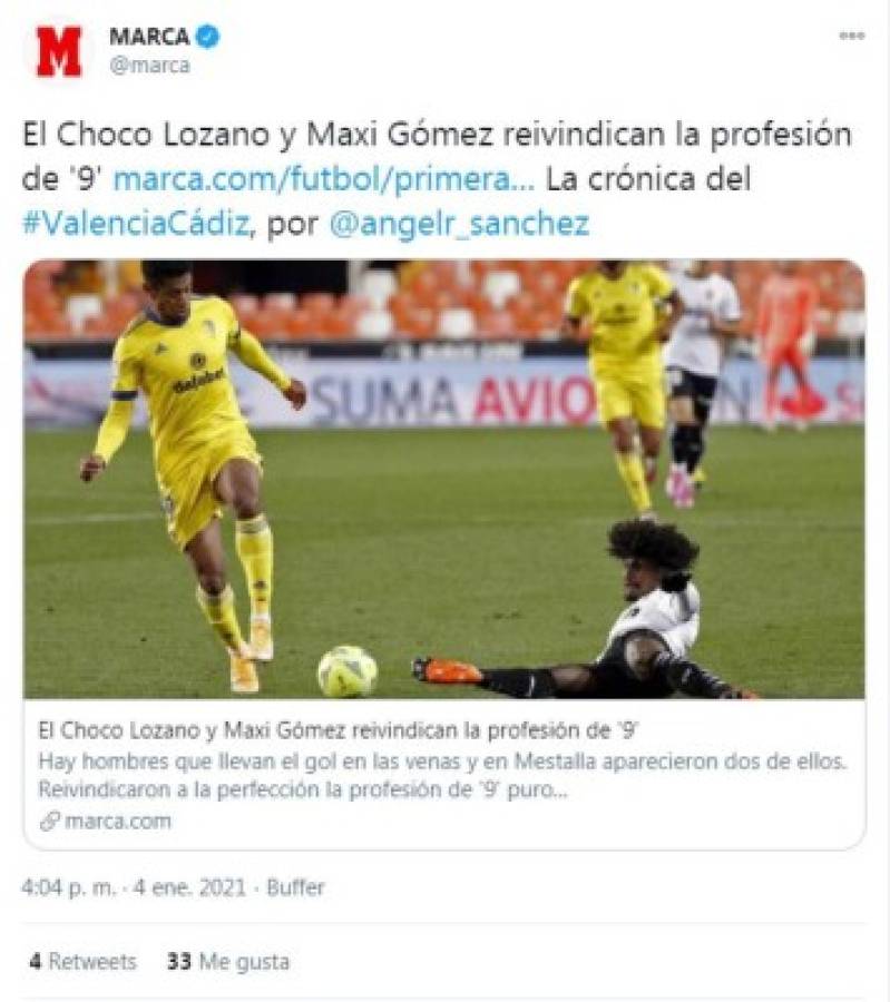 'Brutal chilena del Choco Lozano”: Lo que dice la prensa en España tras el gol del catracho