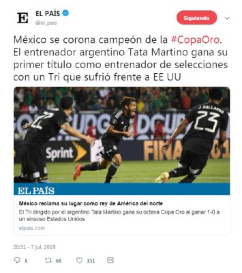 Lo que dicen los medios tras el título de México en Copa Oro 2019