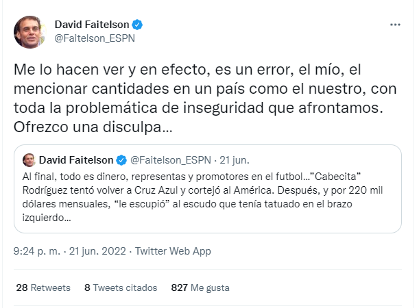 David Faitelson revela el jugoso salario que tendrá el ‘Cabecita’ Rodríguez en el América y luego pide disculpas