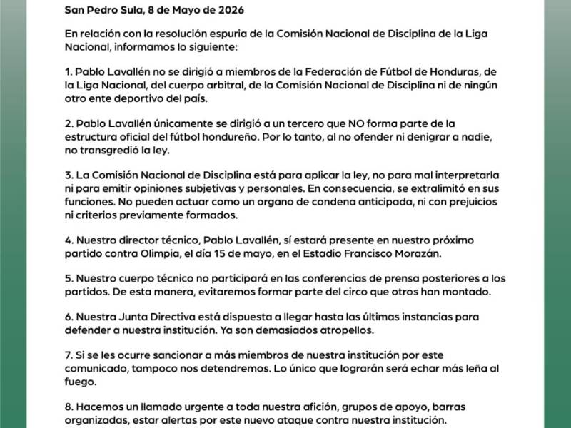 Marathón se burla del castigo de Lavallén: “Nuestro DT sí estará en el Morazán”