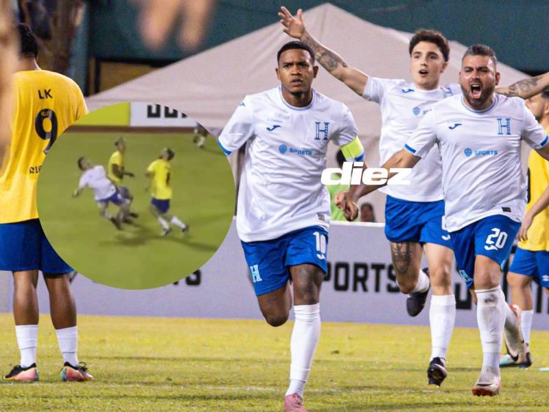 Caleb celebrando el gol con Honduras frente a Brasil en el estadio Olímpico de San Pedro Sula. Foto Mauricio Ayala.