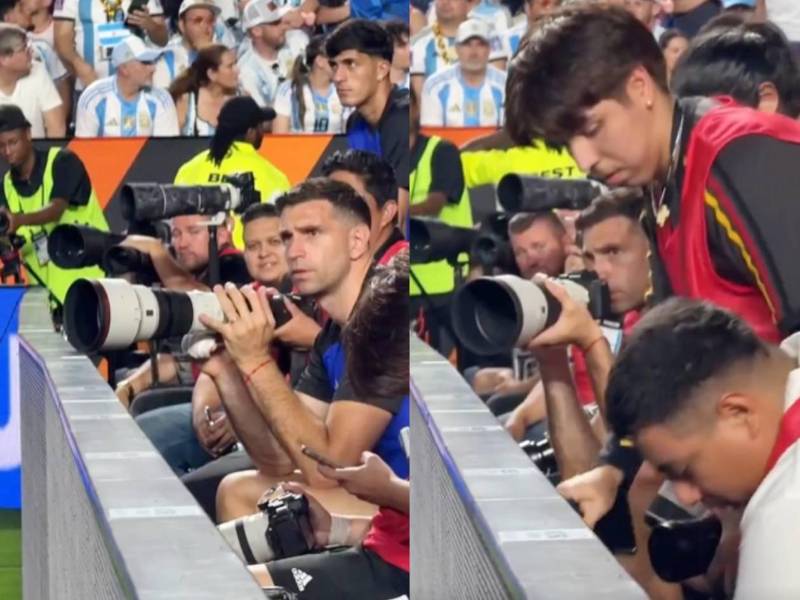 Imágenes del Dibu Martínez como fotógrafo durante el encuentro donde Argentina venció a Honduras.