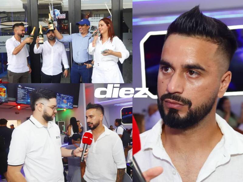 Momentos especiales para el futbolista de Motagua, Rodrigo Droopy Gómez, inaugurando su nuevo negocio en San Pedro Sula. Fotos Héctor Paz.