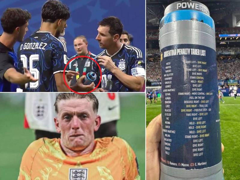 Los argentinos encontraron la botella de Jordan Pickford con indicaciones para una eventual definición por penales.