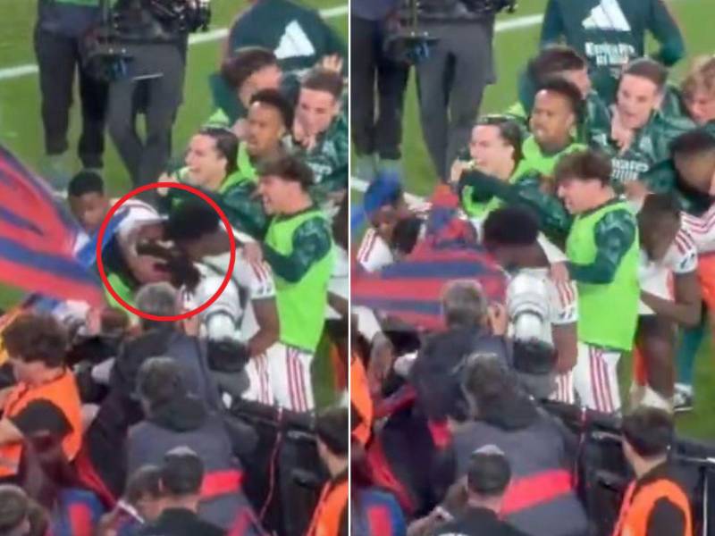 Radicales del Barcelona golpearon con los palos de las banderas a Camavinga durante el festejo del Real Madrid.