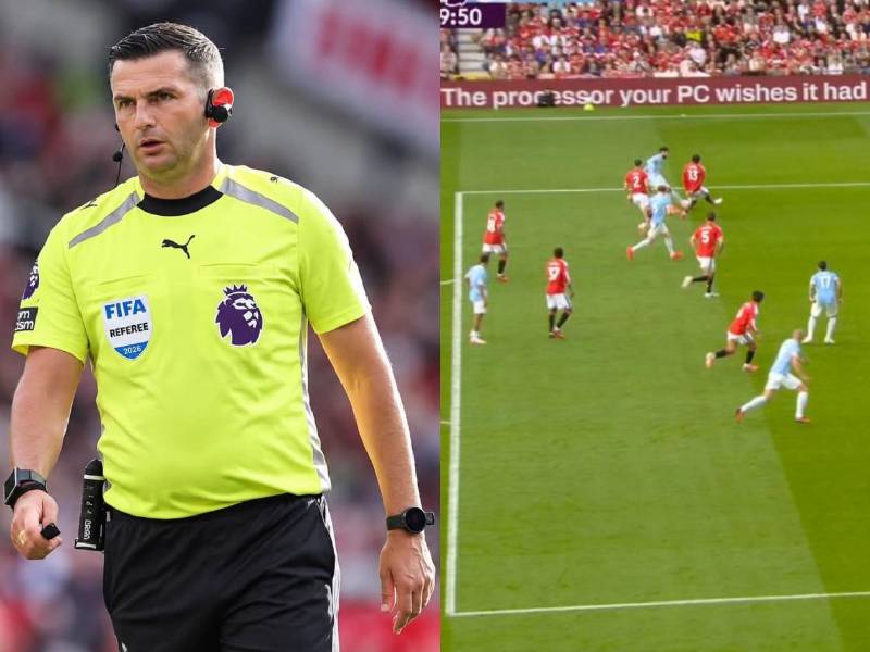 Michael Oliver fue el árbitro central del derbi de Manchester en el que City se llevó la victoria.