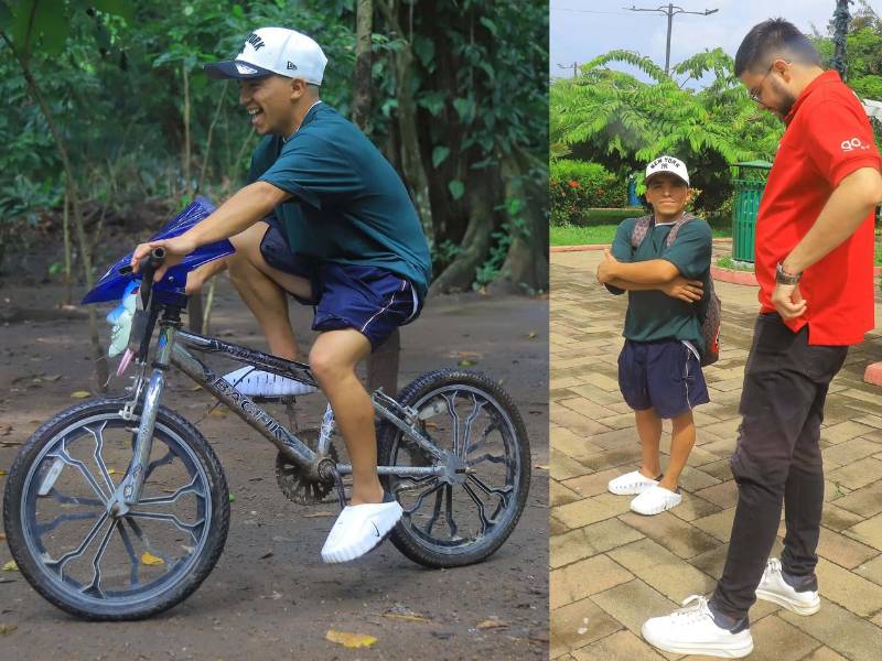 Rambito usa bicicleta de niños ya que su estatura es apenas de 1 metro con 43 centímetros.