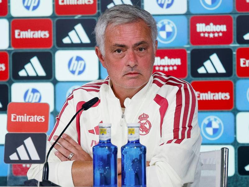 José Mourinho en la rueda de prensa antes de disputar el derbi contra el Atlético en el Metropolitano.