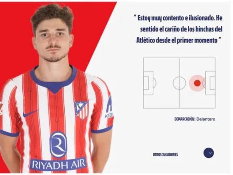 Foto oficial de Julián Álvarez en la página web del Atlético de Madrid