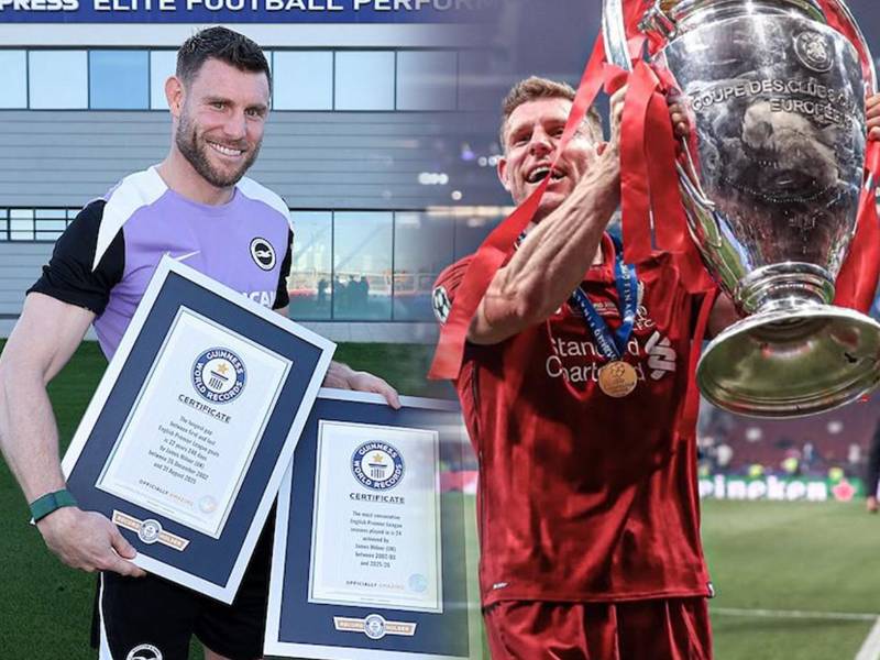 James Milner fue galardonado oficialmente con tres Guinness World Records por su histórica trayectoria y longevidad en la Premier League.