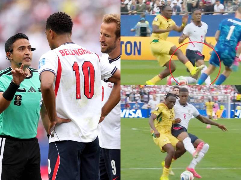 El arbitro hondureño impartió justicia como principal en el juego entre Inglaterra y Ghaba junto a los líneas Walter López y Cristian Ramírez. Fotos cortesía y capturas de pantalla.