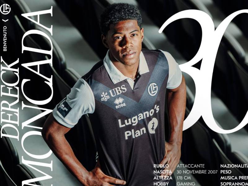 Dereck Moncada luce los colores de su nuevo equipo, el FC Lugano de la primera división de Suiza. Foto cortesía FC Lugano.