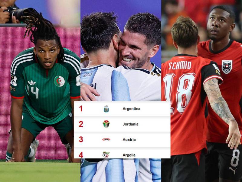 Así quedó la tabla de posiciones del grupo J tras los triunfos de Argentina y Austria ante Argelia y Jordania, respectivamente.