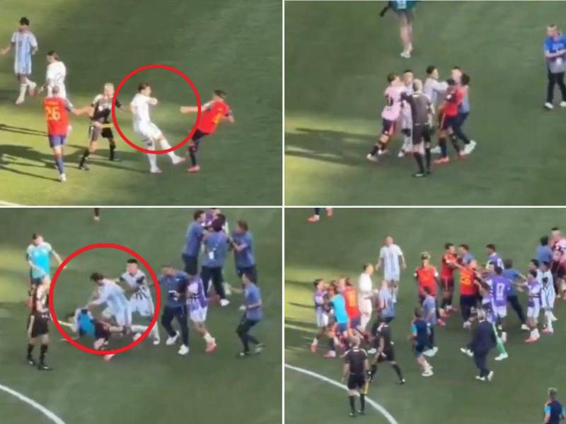 La pelea de Leandro Paredes con Eric Garcia y Gavi tras la final del Mundial entre España y Argentina.