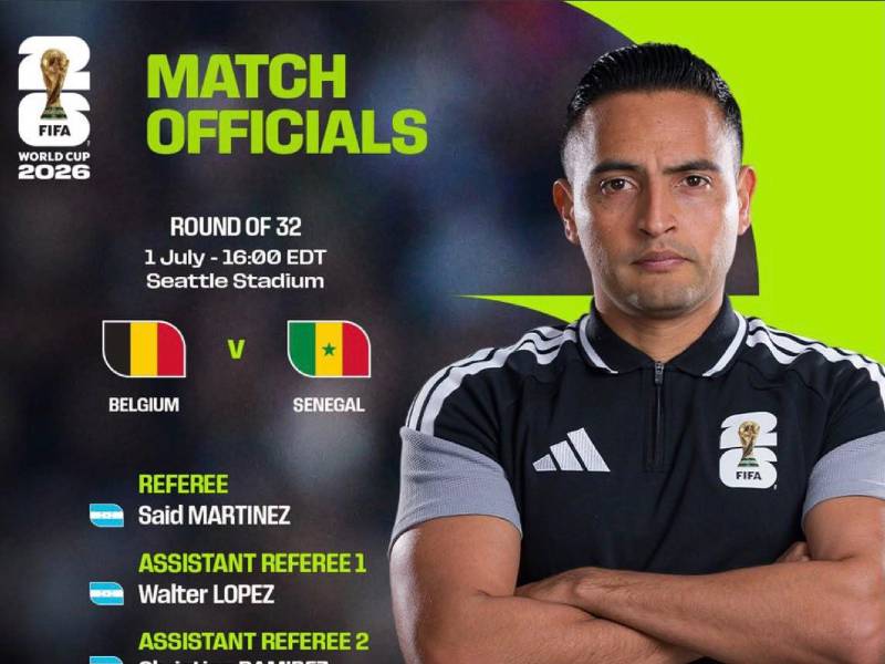 El árbitro hondureño Saíd Martínez será el central del partido entre Bélgica y Senegal que se jugará el miércoles en Seattle.