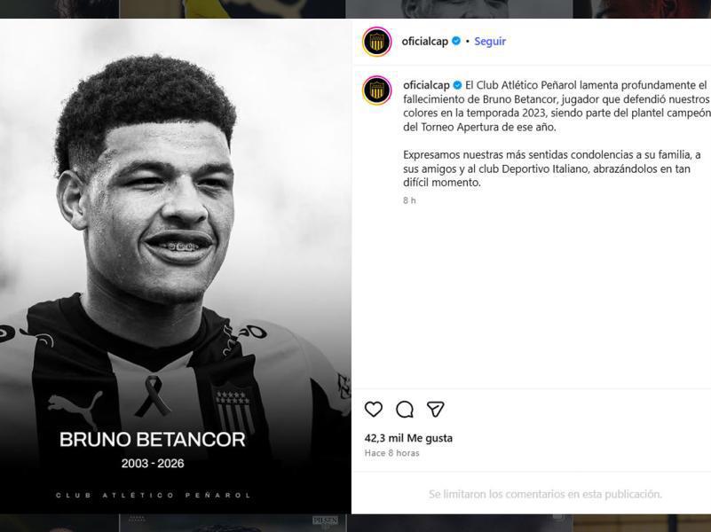 Conmoción: revelan la causa de la muerte de Bruno Betancor, exfutbolista de Peñarol