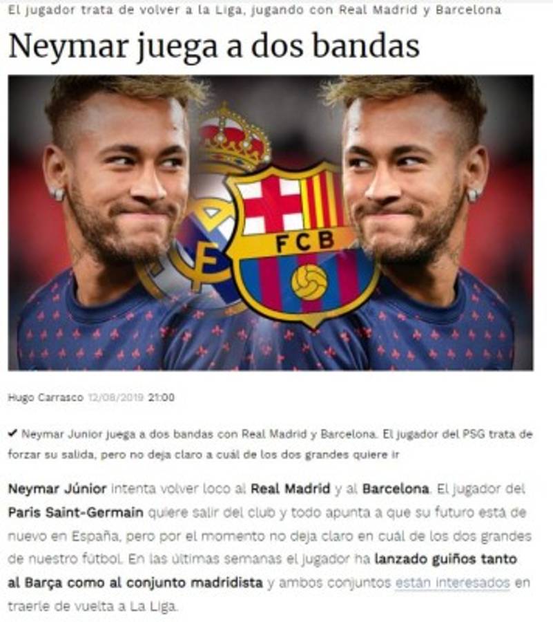 Neymar se roba las portadas en el mundo del futbol con su posible bombazo
