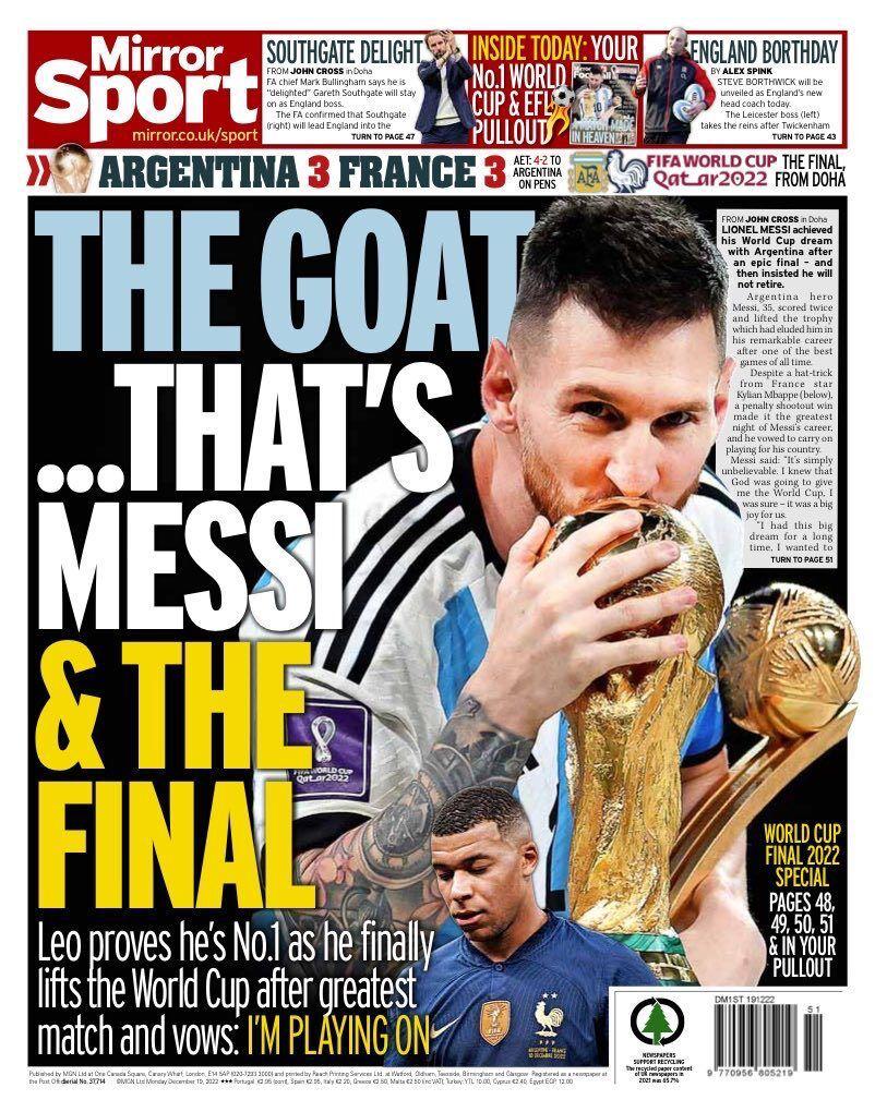 ¡No lo bajan de “Dios”! Portadas mundiales inmortalizan a Messi como “el mejor de todos los tiempos” tras conquistar Qatar