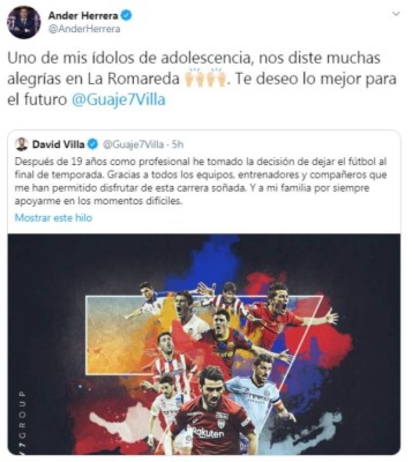Los mensajes para David Villa tras anunciar su retiro del fútbol: 'Fue un honor Guaje'  