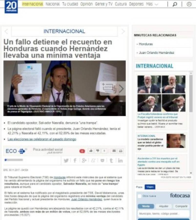 Así titulan medios internacionales remontada de Juan Orlando ante Salvador Nasralla