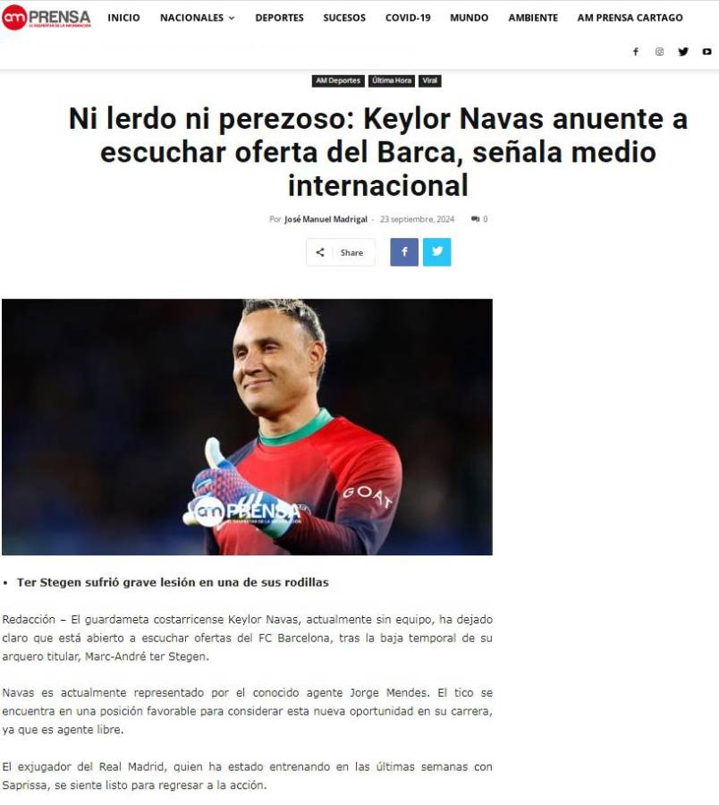 “Dispuesto a traicionar a Real Madrid” y “se deja querer”: Keylor Navas interesa al Barcelona y así reaccionó la prensa