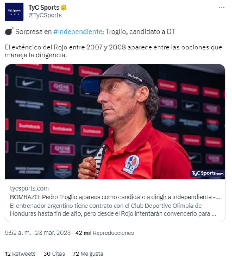 ¡Estallan las redes! Afición de Independiente duda de Troglio, temen “descender” y un número de olimpistas responde