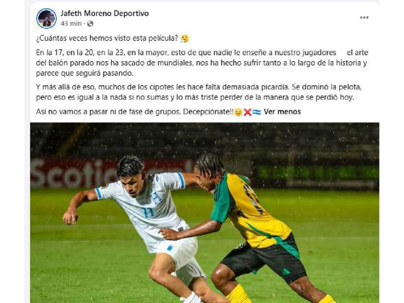 Honduras sufre la derrota ante Jamaica en el Premundial Sub-20 y señalan al culpable
