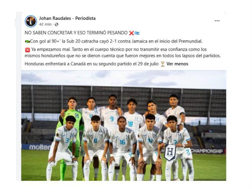 Honduras sufre la derrota ante Jamaica en el Premundial Sub-20 y señalan al culpable