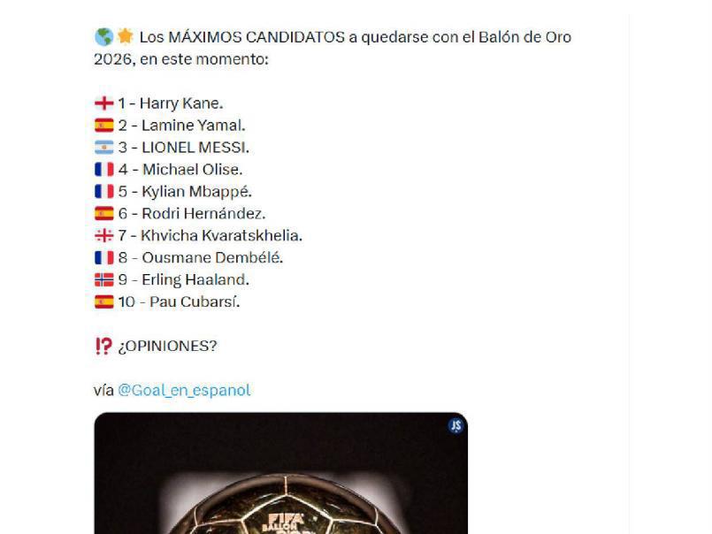 Filtran al ganador del Balón de Oro 2026 y desata revuelo el ranking revelado