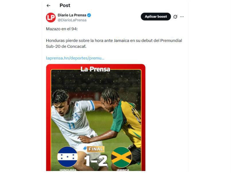 Honduras sufre la derrota ante Jamaica en el Premundial Sub-20 y señalan al culpable