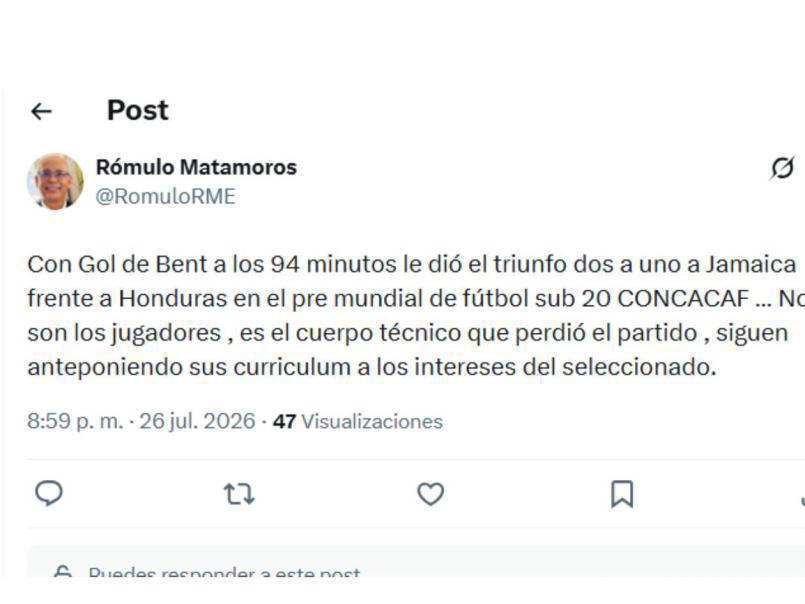 Honduras sufre la derrota ante Jamaica en el Premundial Sub-20 y señalan al culpable
