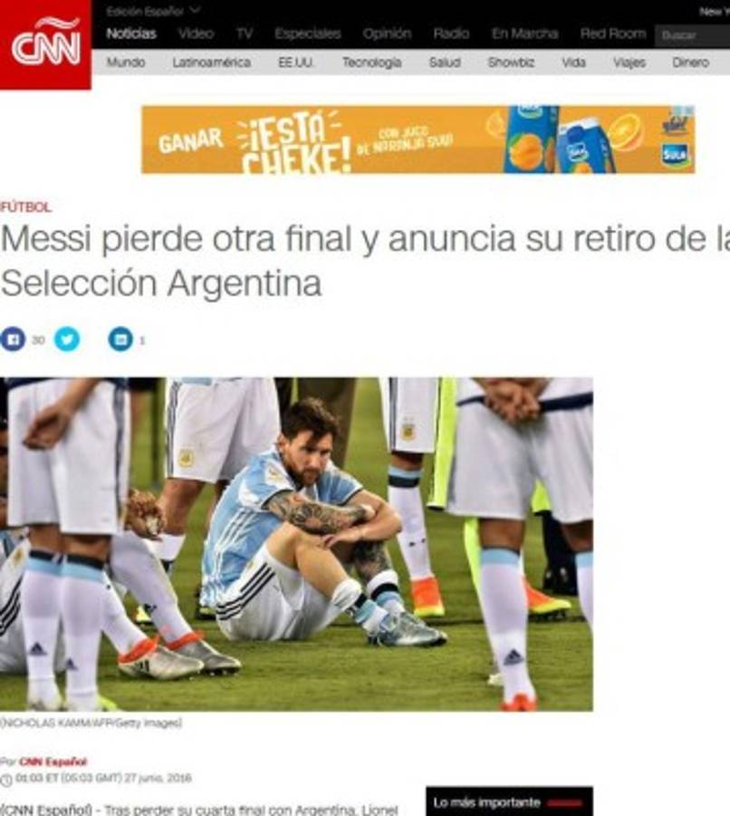 Prensa mundial impactada por el retiro de Messi de la selección