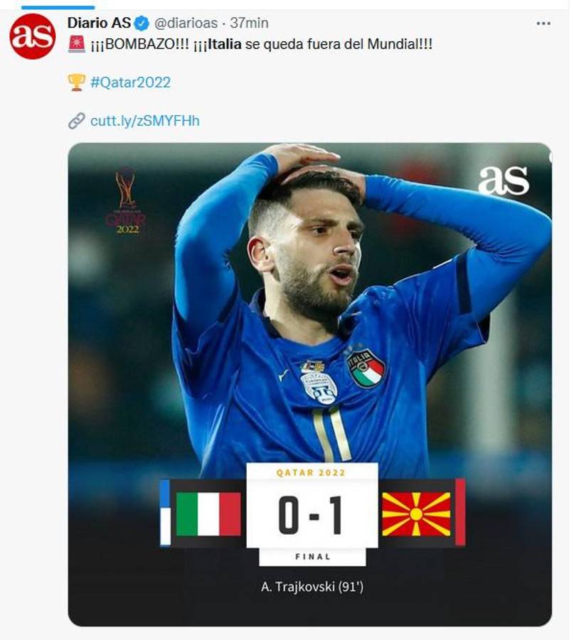 “Otro desastre” y “tragedia”: Lo que dice la prensa mundial tras el nuevo fracaso de Italia, afuera de Qatar 2022