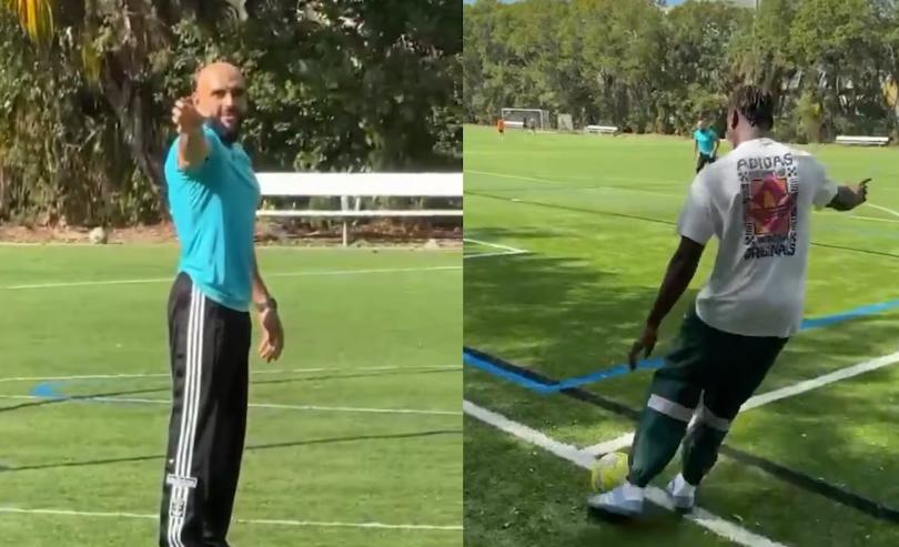 ¡De locos! Así entrena el guardaespaldas de Messi mientras lo espera en Miami y practica fútbol con una estrella