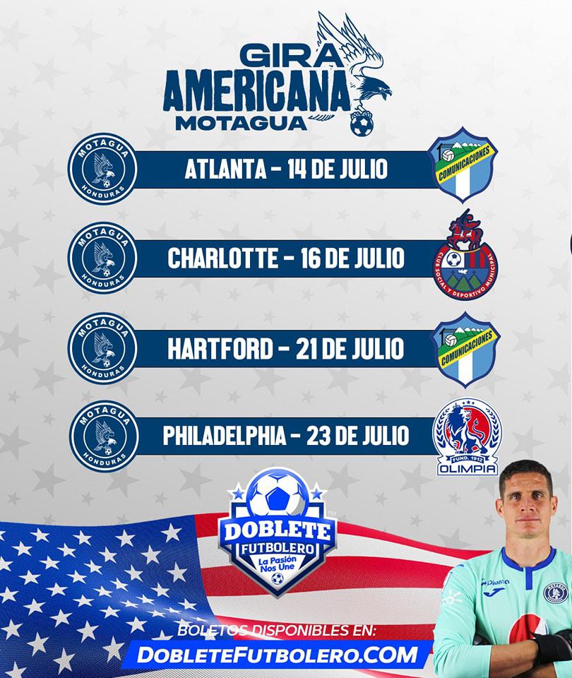 La gira del Motagua que visitará cuatro ciudades de Estados Unidos. Doblete Futbolero también te trae el Clásico Nacional el 23 de julio.