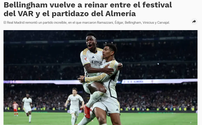 La feroz publicación del Almería y así reacciona la prensa al “robo” del Real Madrid en el Bernabéu