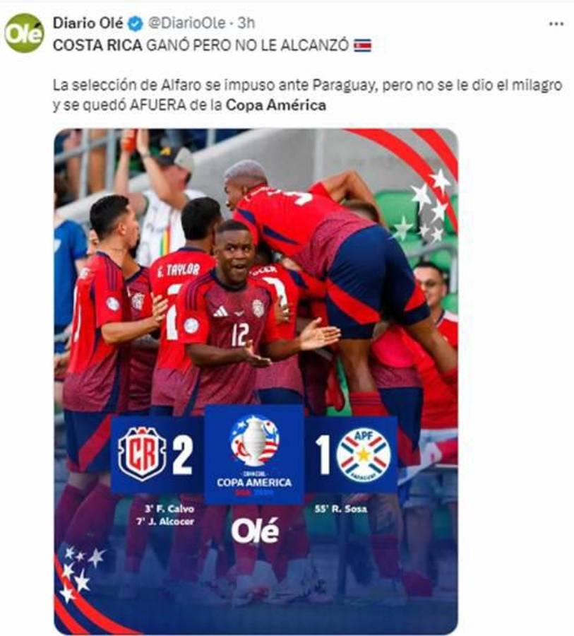 “Ticabus pa’ casa” y “a ver los cuartos por TV”: la reacción de la prensa a la eliminación de Costa Rica de la Copa América