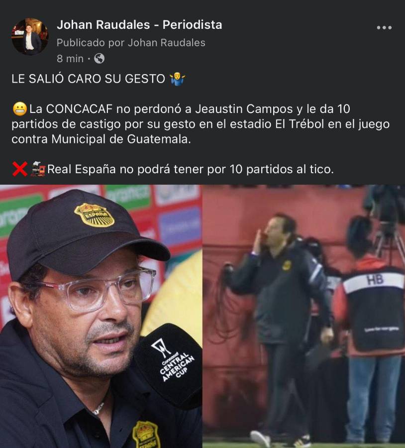 Le salió caro: la prensa tica y hondureña reacciona al castigo de 10 partidos que recibió Campos por parte de Concacaf