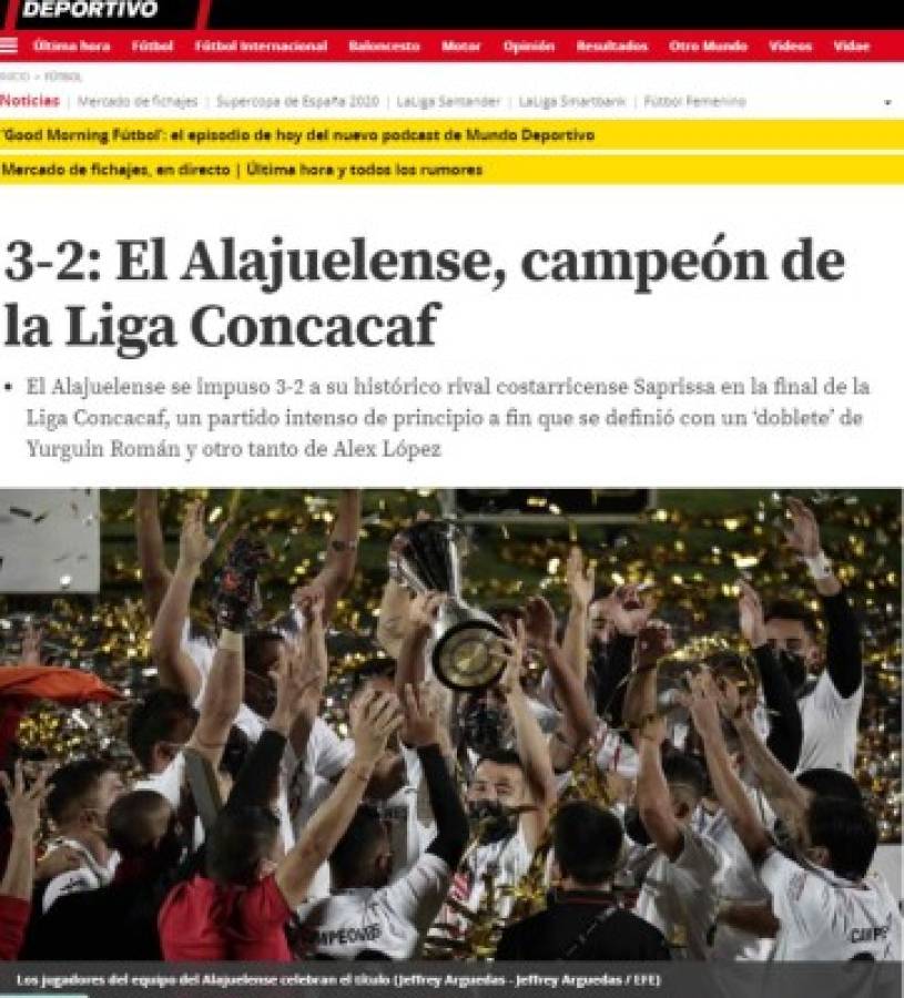 Prensa internacional sobre Alajuelense y López luego de ganar la Liga Concacaf: 'Ruge el León de Centroamérica'