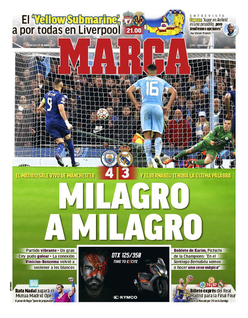 Las portadas que dejó el partidazo entre Manchester City y Real Madrid: “Milagro” y “sale vivo”