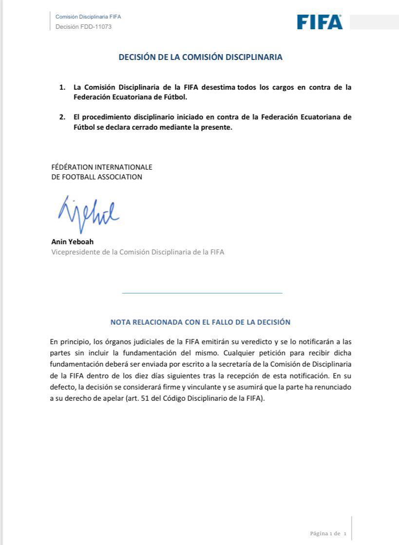 Decisión final en el Caso Byron Castillo: FIFA desestimó la denuncia de Chile y Ecuador jugará Qatar 2022