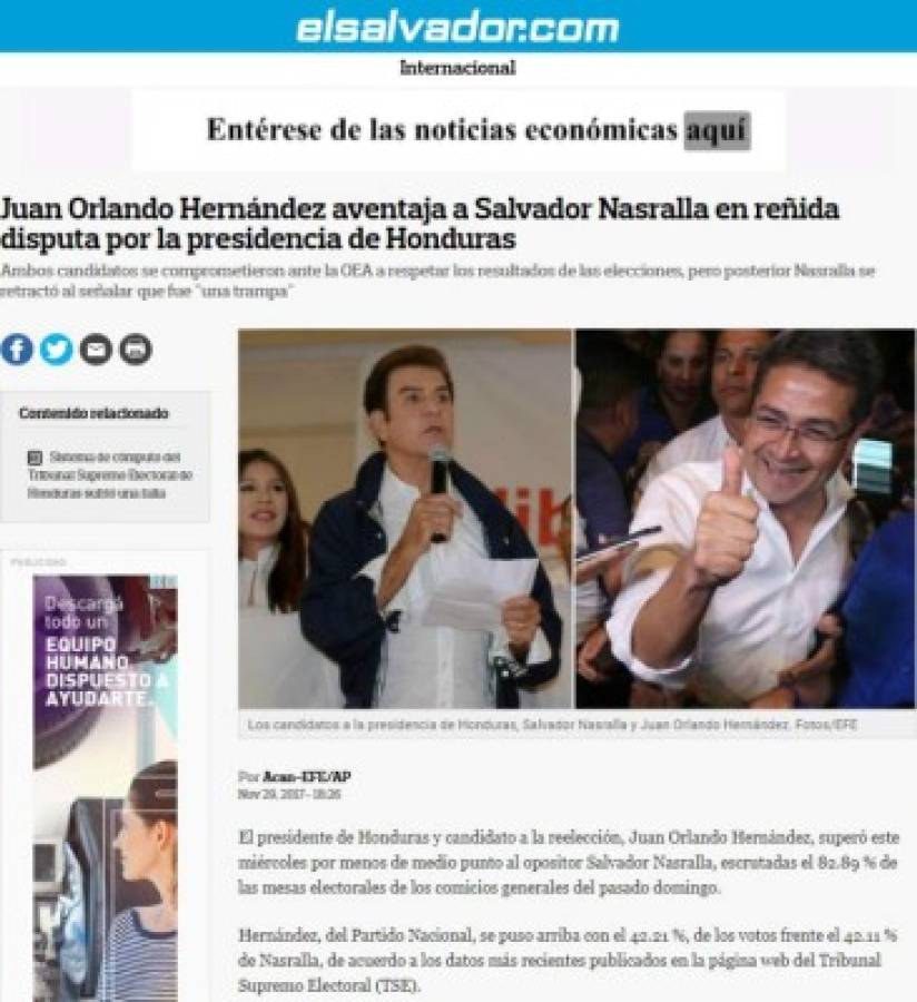 Así titulan medios internacionales remontada de Juan Orlando ante Salvador Nasralla