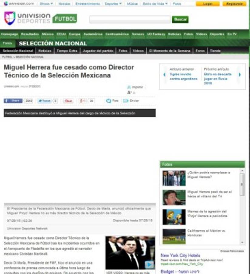 Así cuenta la prensa mundial salida de Miguel Herrera