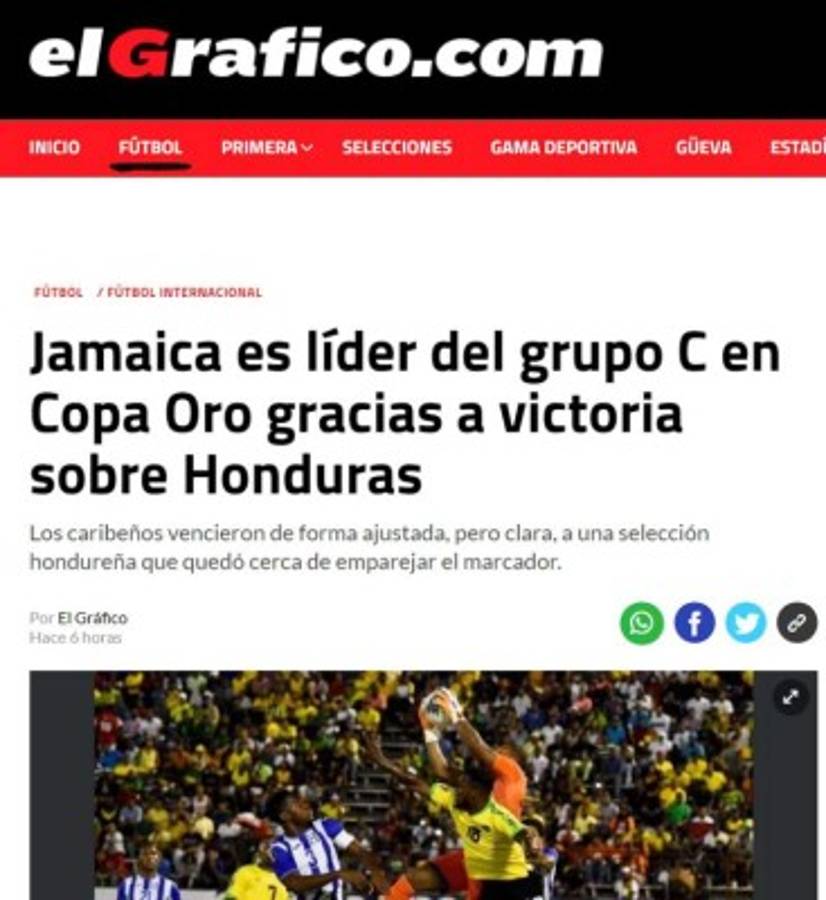 Así ve la prensa internacional la derrota de Honduras ante Jamaica en Copa Oro