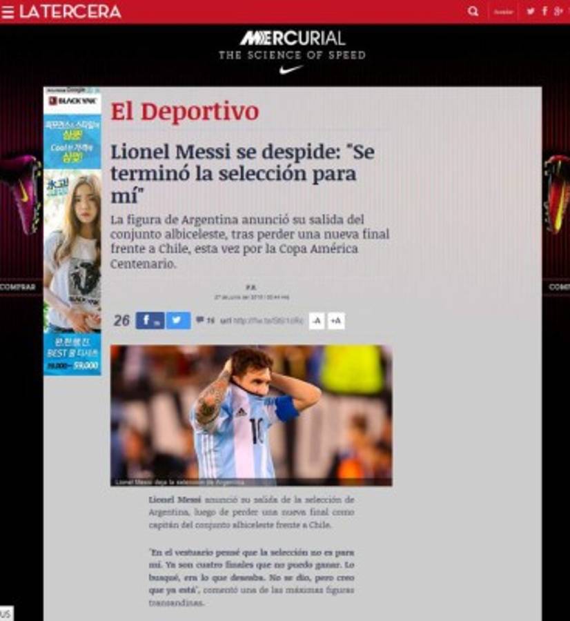 Prensa mundial impactada por el retiro de Messi de la selección