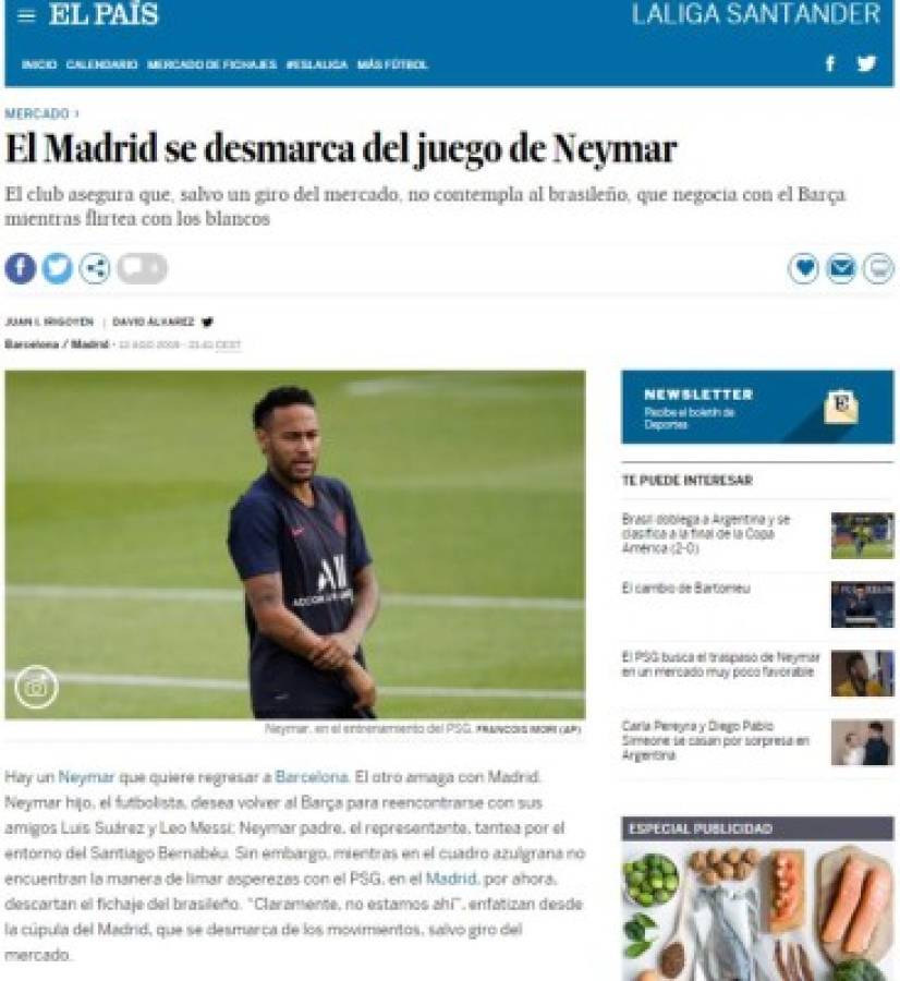 Neymar se roba las portadas en el mundo del futbol con su posible bombazo