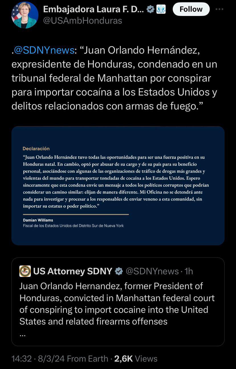 JOH le da la vuelta al mundo: prensa internacional estalla tras hallar culpable al expresidente de Honduras