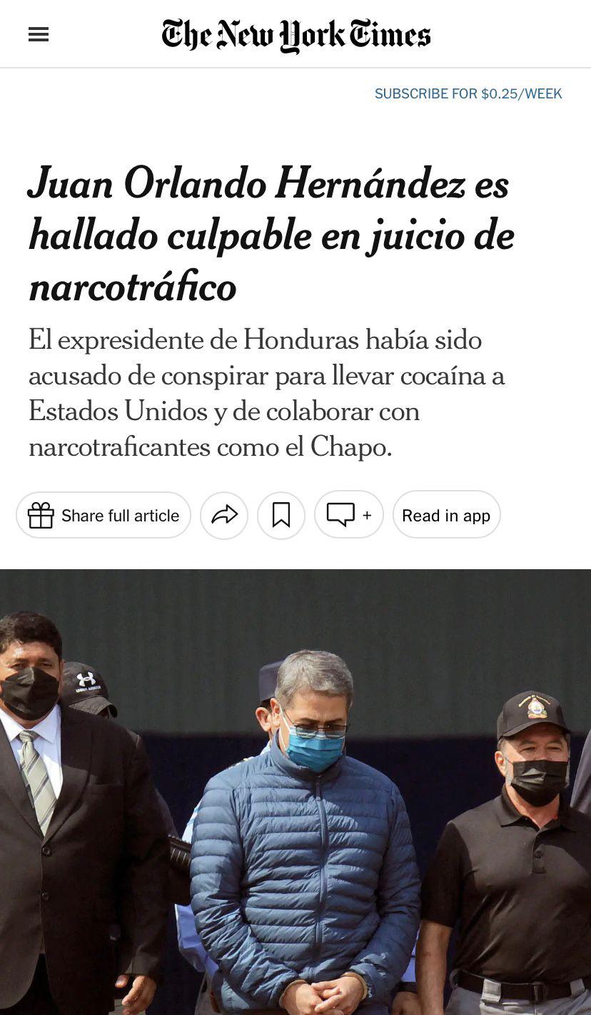 JOH le da la vuelta al mundo: prensa internacional estalla tras hallar culpable al expresidente de Honduras