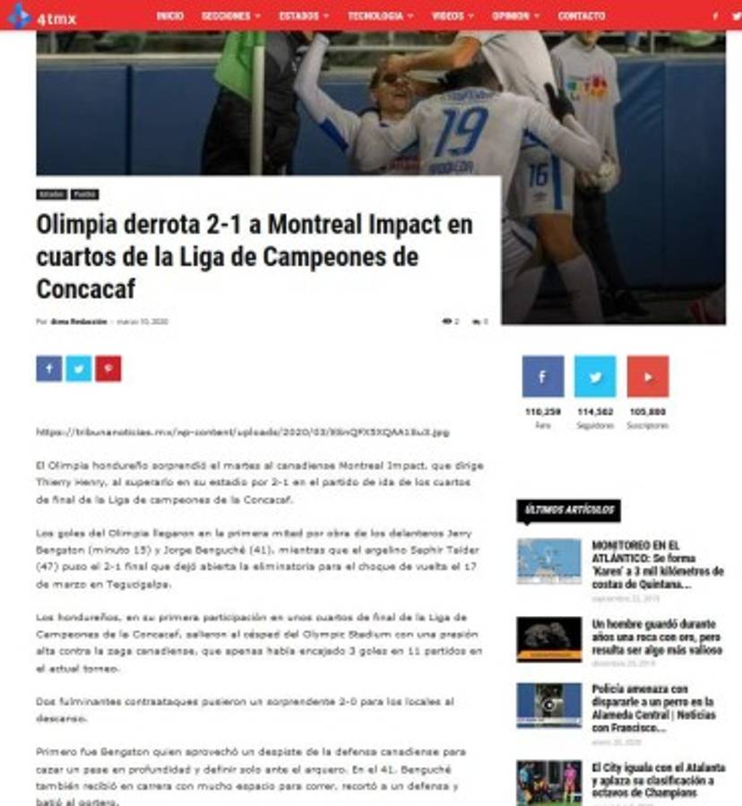 'Ruge y hace historia': Prensa internacional habla del triunfo de Olimpia sobre Impact Montreal