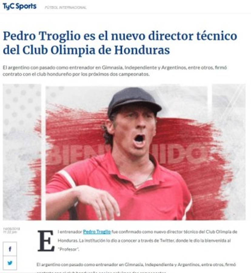 Así reaccionaron los medios internacionales luego de que Pedro Troglio fichara por el Olimpia